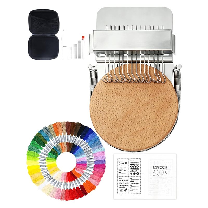 Kit de reprisage pour débutants avec crochets métalliques à ressort, pour réparation visible des tricots – Grande base en bois massif , trousse et aiguilles incluses.