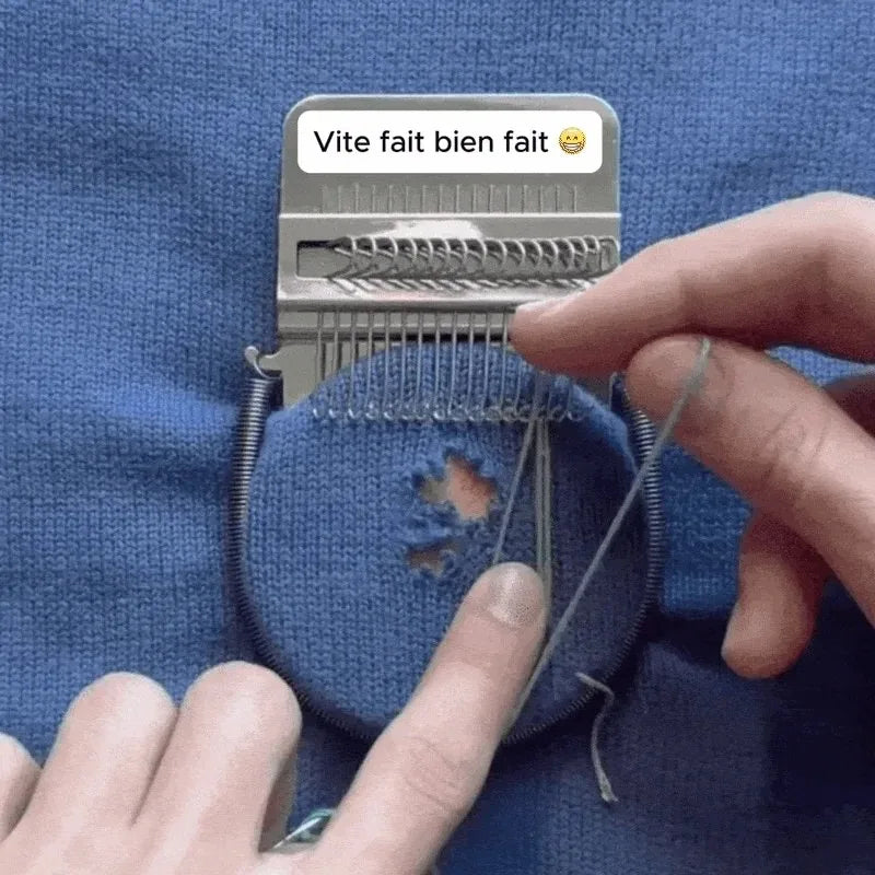 Réparation d'un trou dans un pull avec le métier Twiti